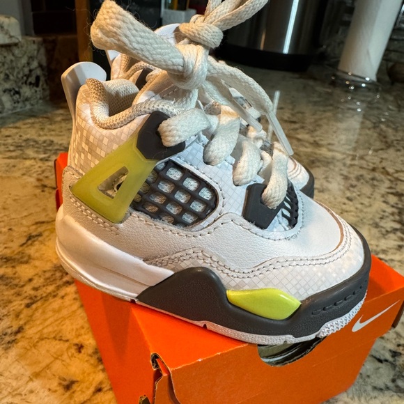 Jordan Kids White and Gray Sneakers with Yellow Accents